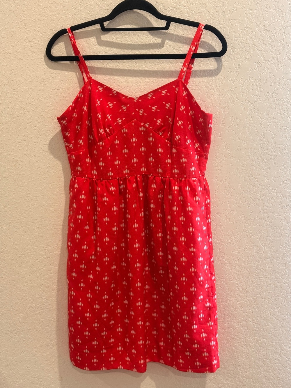 J. Crew Red Spaghetti Strap Dress with White‎ Print